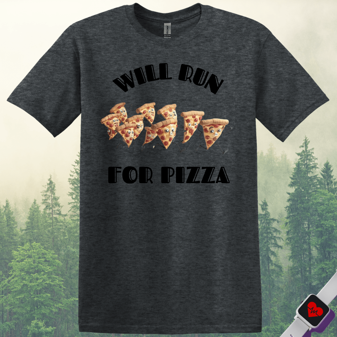 Printify T-Shirt Dark Heather / S Will Run For Pizza T-Shirt