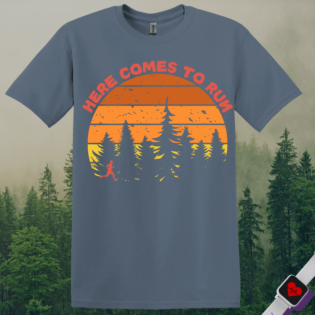 Printify T-Shirt Heather Indigo / S Here Comes To Run T-Shirt