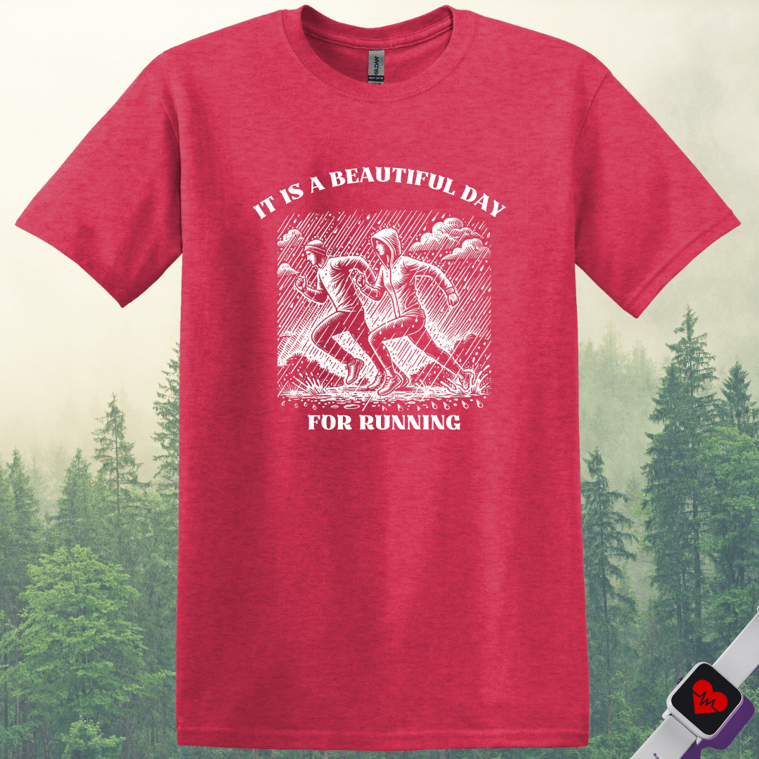 Printify T-Shirt Heather Red / S Run Rainy Day T-Shirt