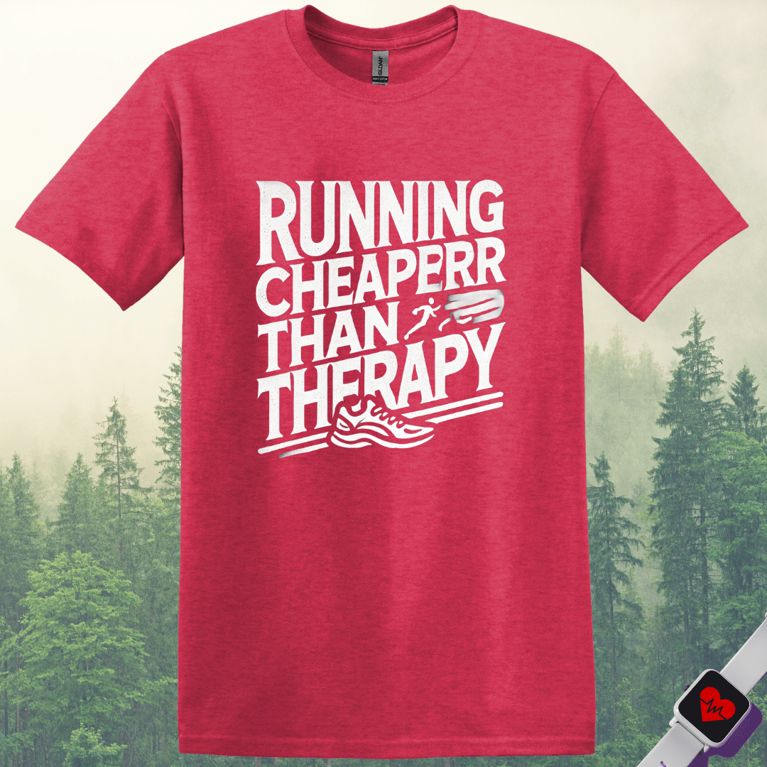 Printify T-Shirt Heather Red / S Running Cheaper Than Therapy T-Shirt