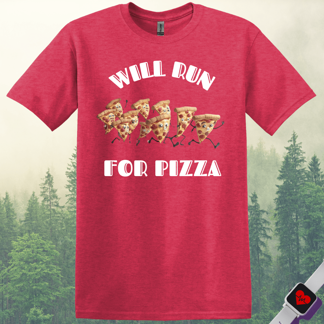 Printify T-Shirt Heather Red / S Will Run For Pizza T-Shirt