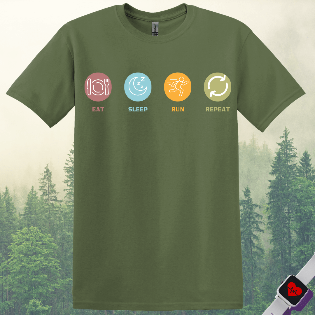 Printify T-Shirt Military Green / S Eat Sleep Run T-Shirt