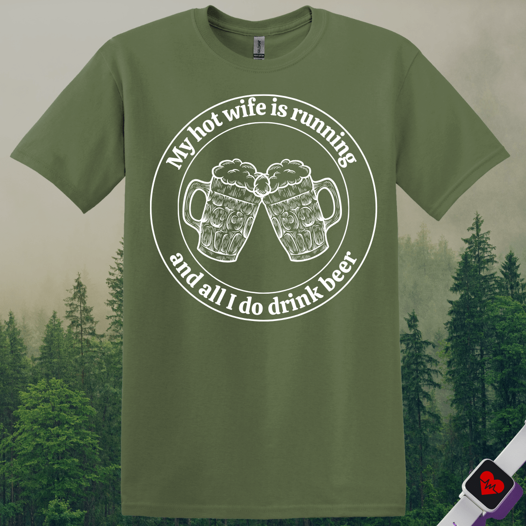 Printify T-Shirt Military Green / S Hot Wife is Running T-Shirt