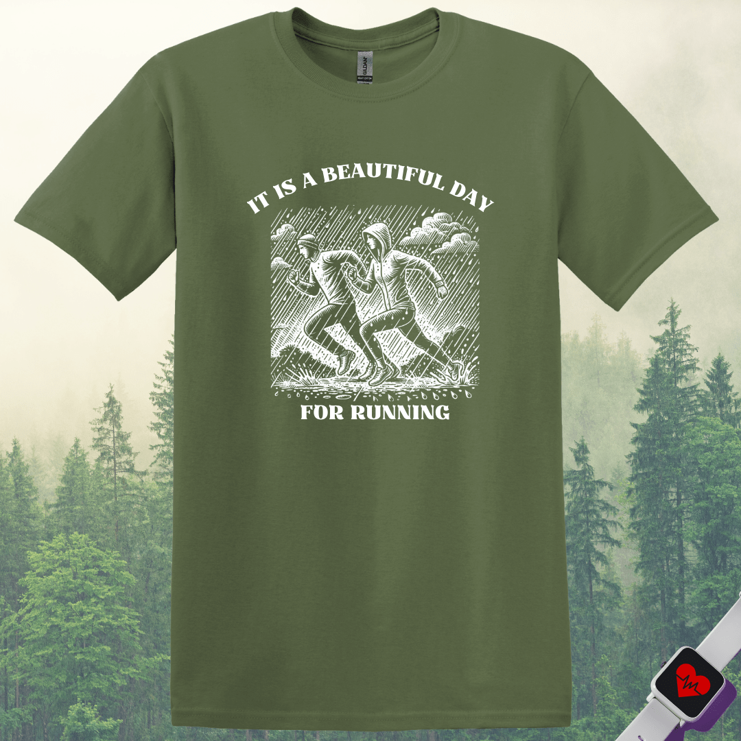 Printify T-Shirt Military Green / S Run Rainy Day T-Shirt