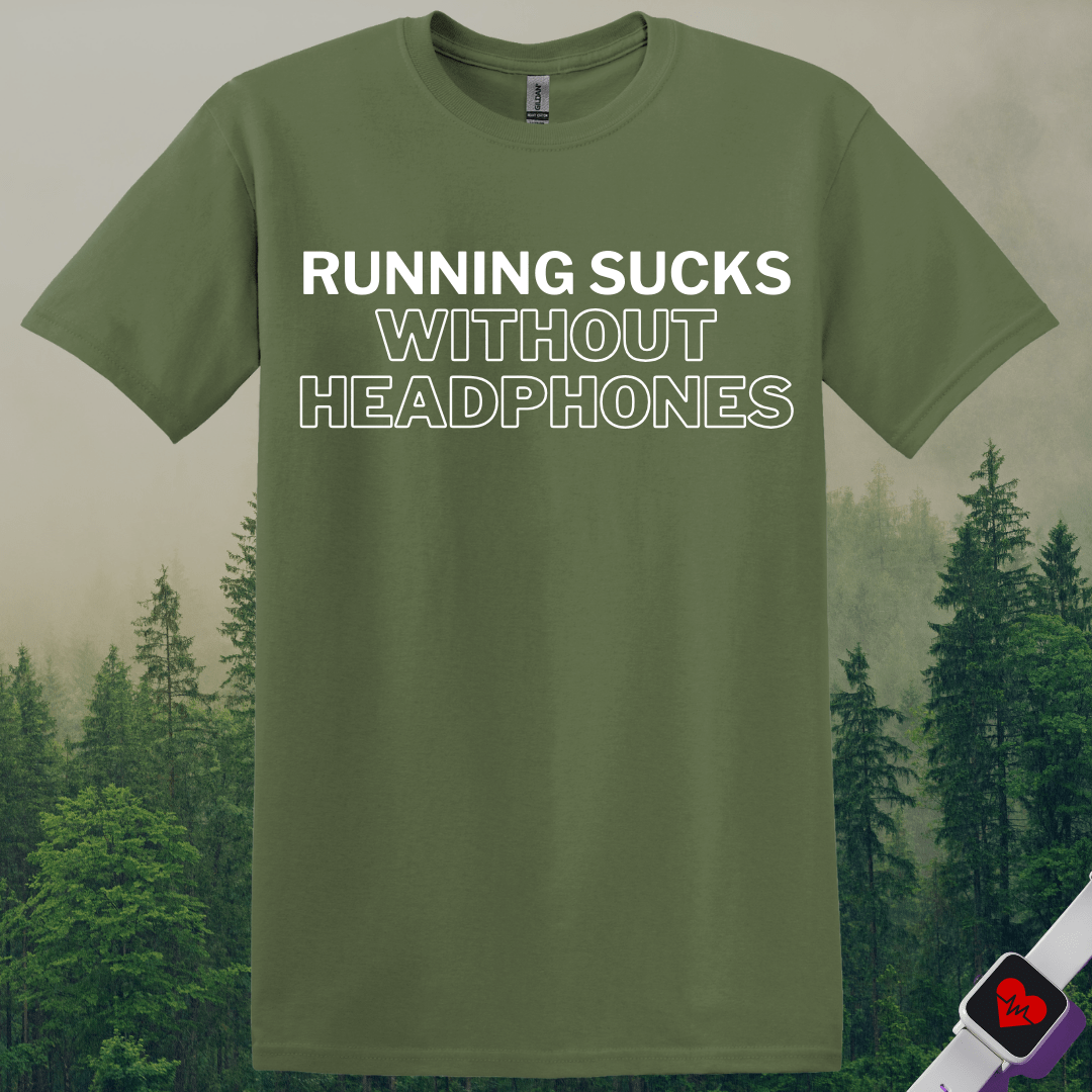 Printify T-Shirt Military Green / S Run Without Headphones T-Shirt