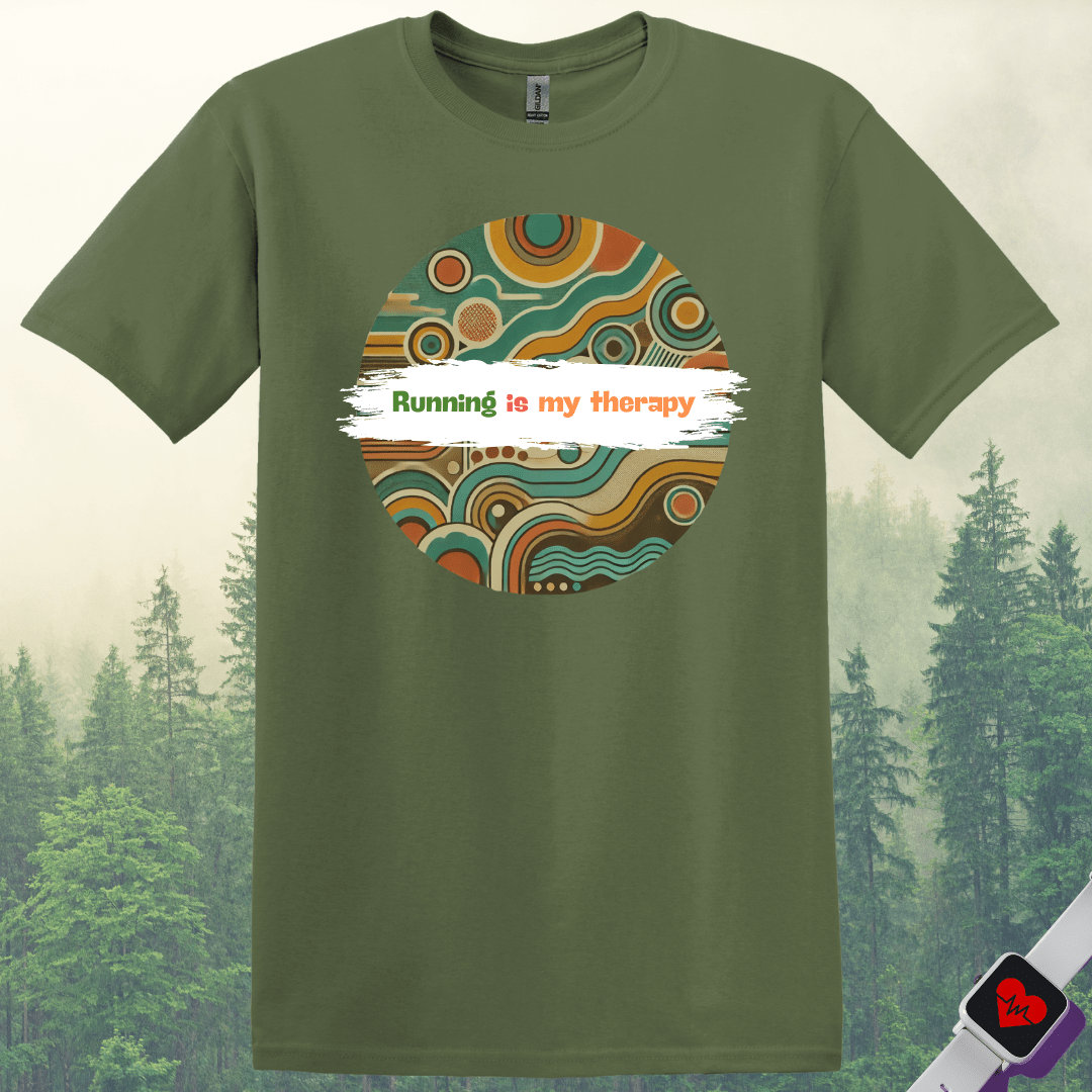 Printify T-Shirt Military Green / S Running is My Therapy T-Shirt