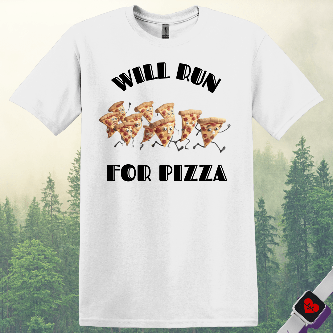 Printify T-Shirt White / S Will Run For Pizza T-Shirt